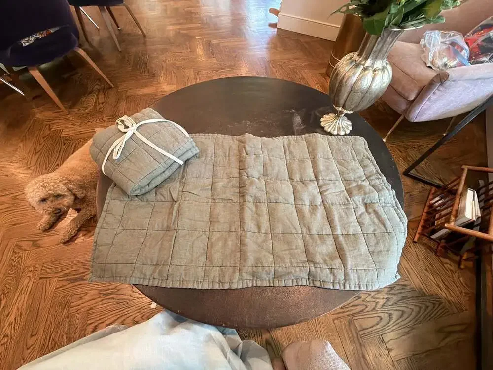 Quince European Linen Box Quilted King Size Shams, Dusty Olive 2. Refolded NEW